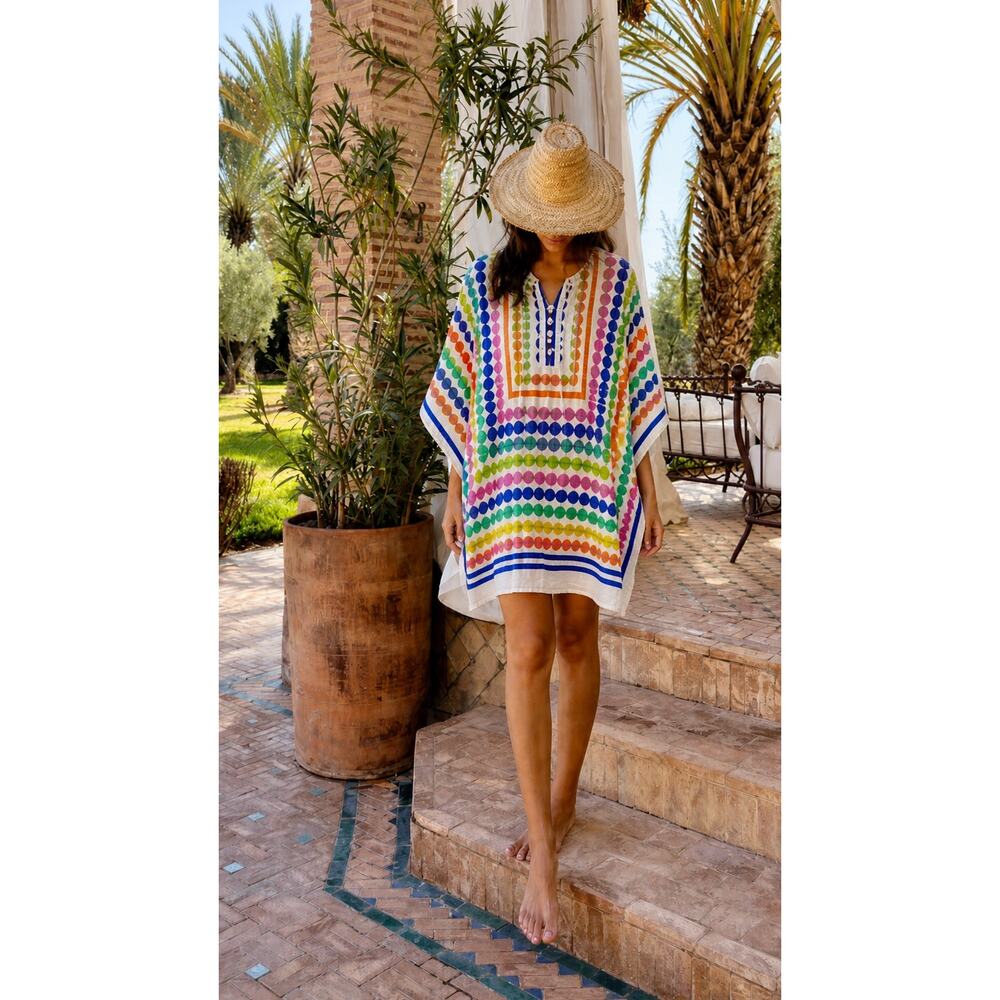 Vilagallo Spain Rainbow Polka Dot Cotton Tunic Dress | Boho Resort Beach Coverup